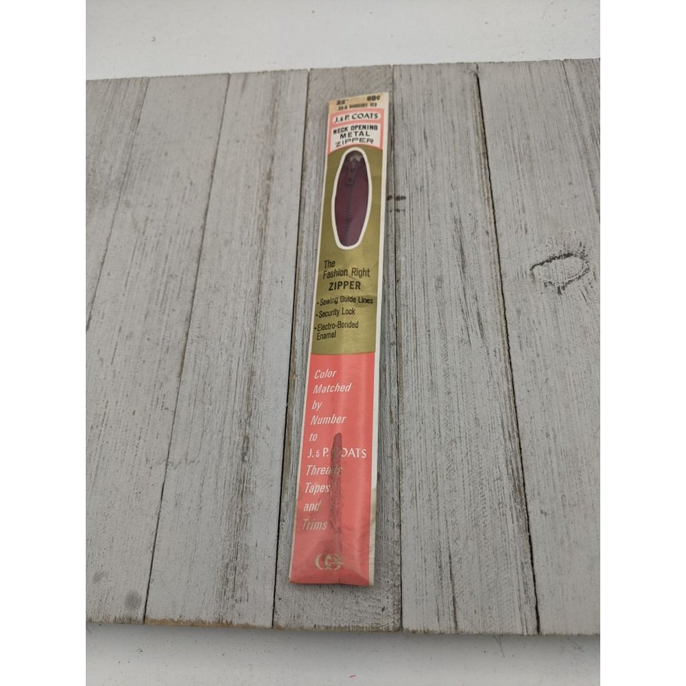 Vintage J&P Coats Neck Opening Metal Zipper 22" Bayberry Red 39-B